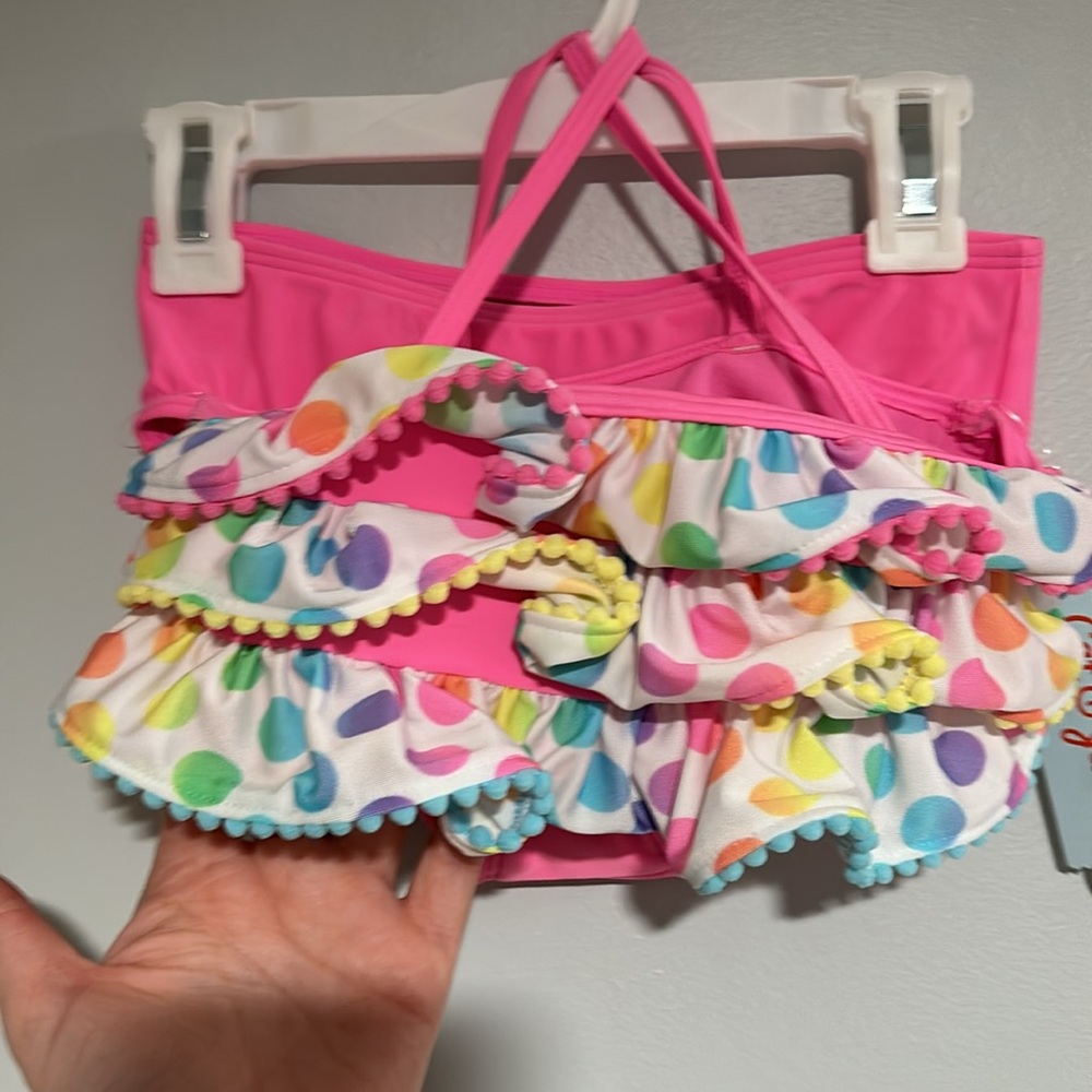 Cat and Jack 2 piece bathing suit pink and rainbow size M 7/8 - Picture 2 of 5